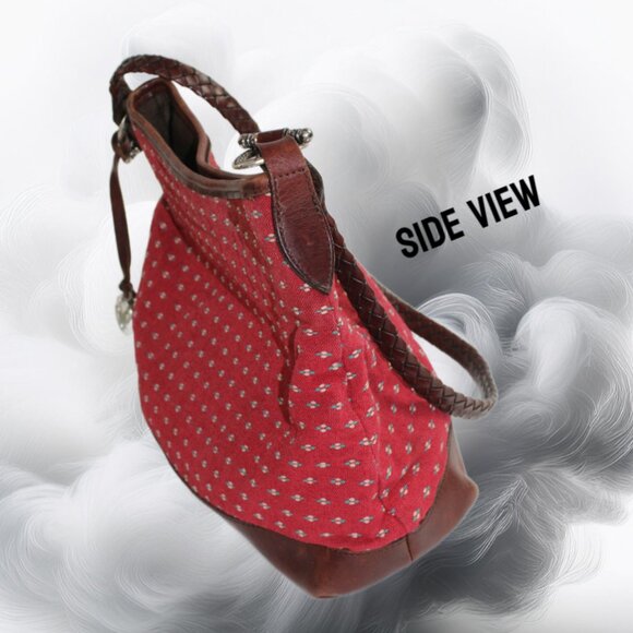 Brighton Red Geometric Tapestry Brown Leather Shoulder Bag - Picture 4 of 9